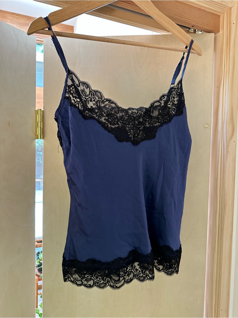 Vintage Navy Blue Camisole with Black Lace Trim